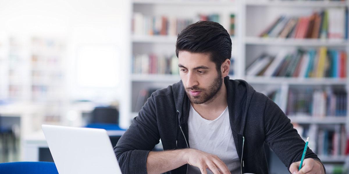 Student studying at computer